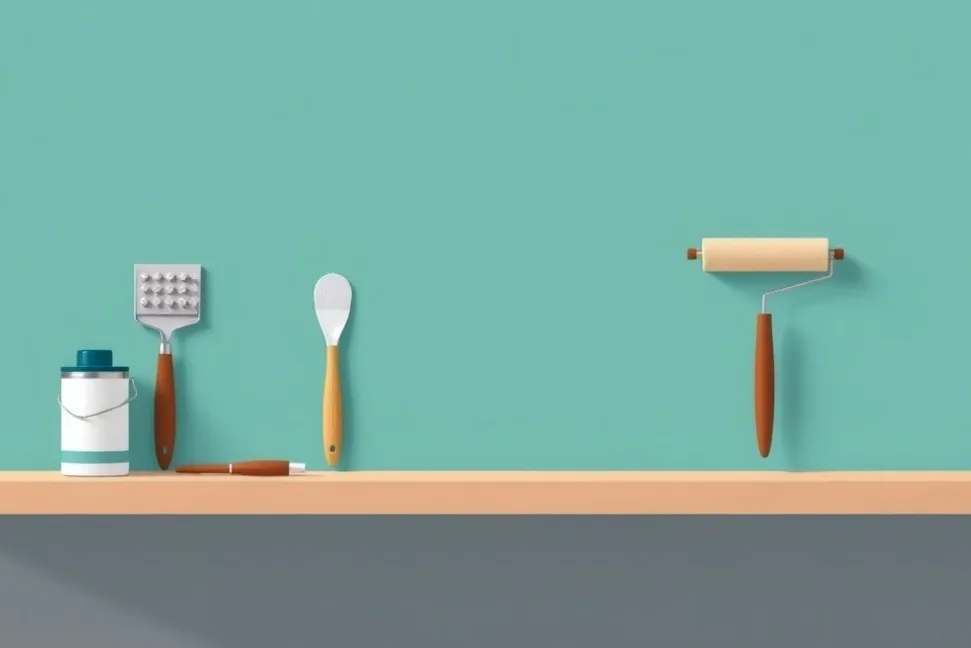 Outils de peinture disposés dans l'ordre des étapes du chantier