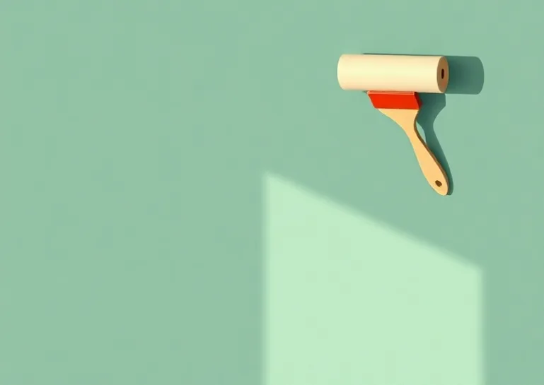 Pose de papier peint, rouleau et brosse à maroufler